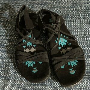 Skechers Reggae Slim Takes Two Size 10 Shoes Black Strappy Comfort Sandals